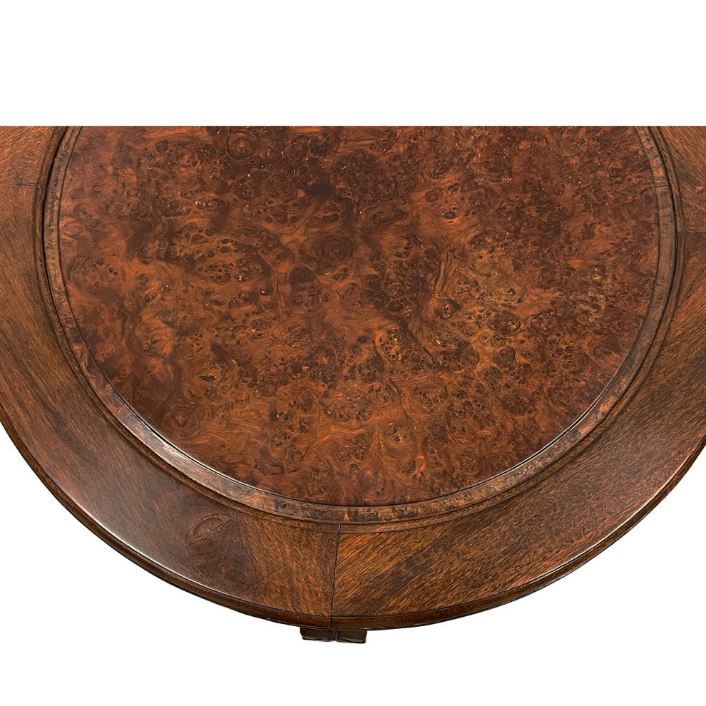 Consigned Antique Chinese Rosewood, Burl Wood Top Coffee Table w/4 Nesting stool