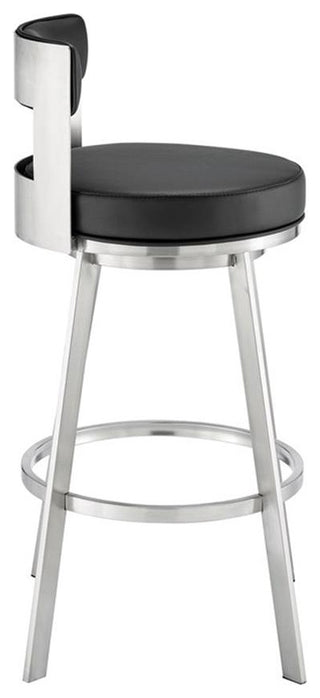 Armen Living Lynof 26" Swivel Faux Leather/Metal Counter Stool in Black/Chrome
