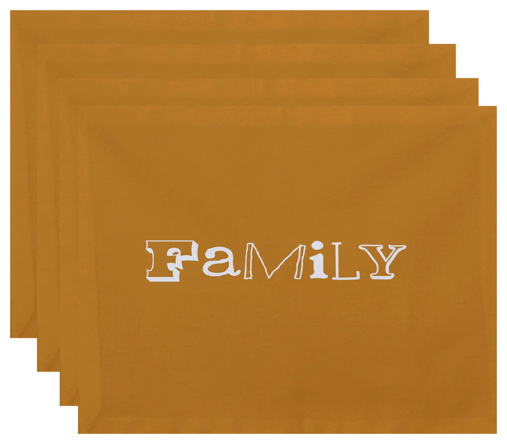 18"x14" Family, Word Print Placemat, Gold, Set of 4