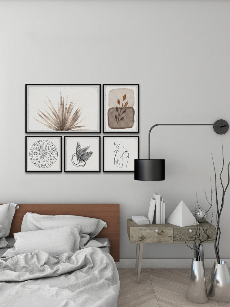 Stone Etched Leaves Pentaptych, 5-Piece Set