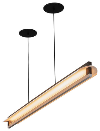 Nubis Linear Pendant, Dark Stained Walnut, Black Canopy, Split Canopy, LED, 3500k