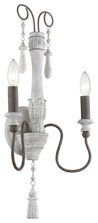 2 Light Rustic Candle Wall Sconce in Distressed White