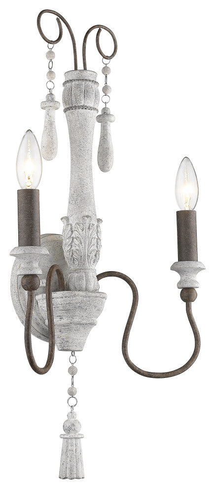 2 Light Rustic Candle Wall Sconce in Distressed White