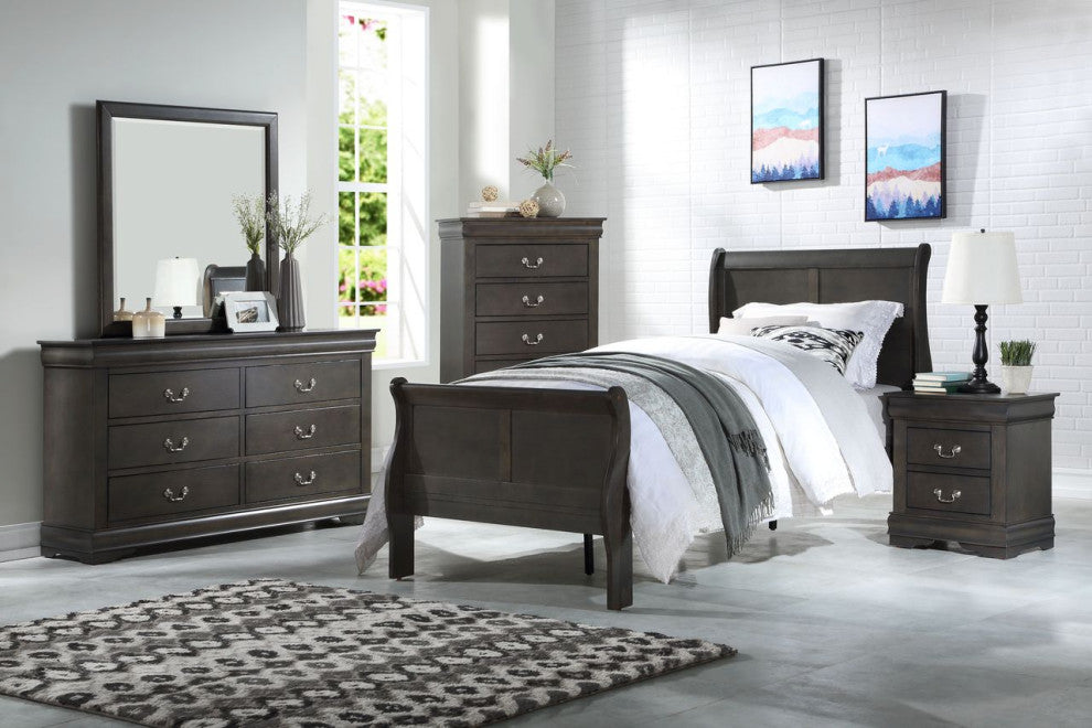 ACME Louis Philippe Twin Bed, Dark Gray
