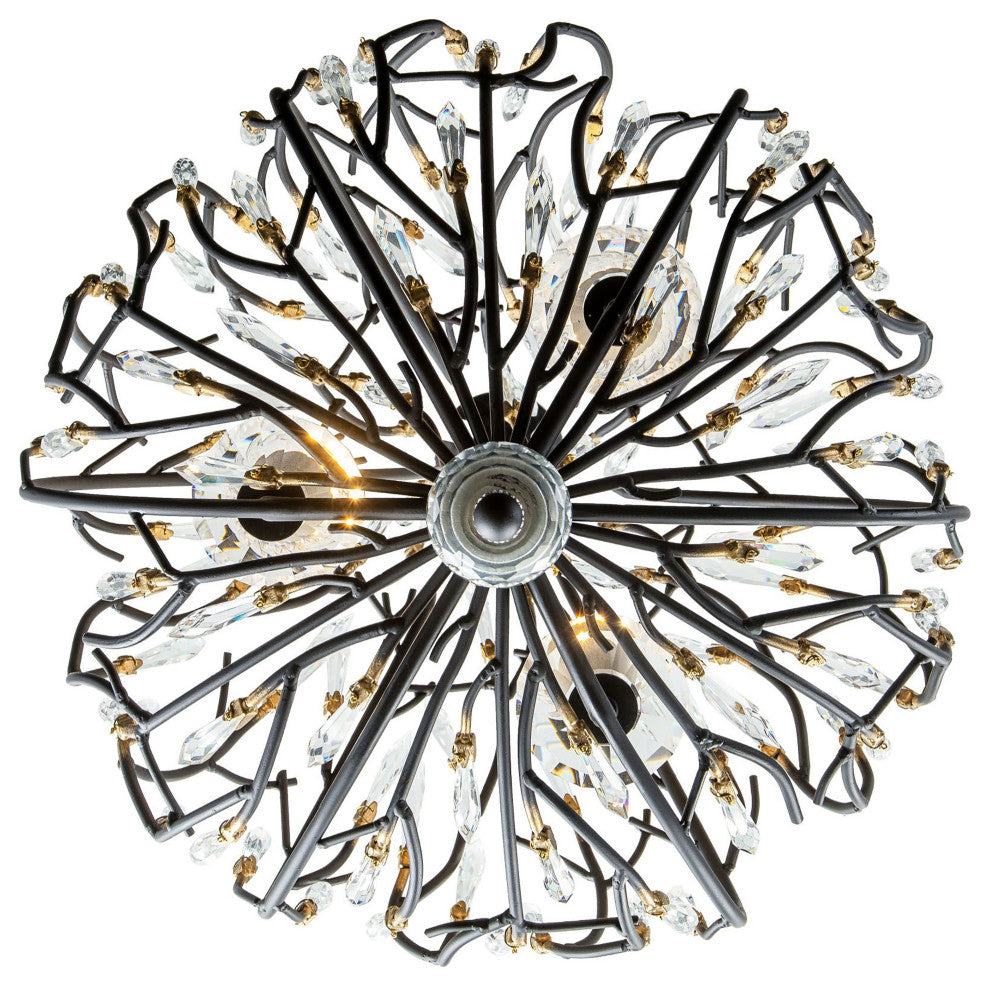 Bask 3-Lt Crystal Pendant - Matte Black/French Gold