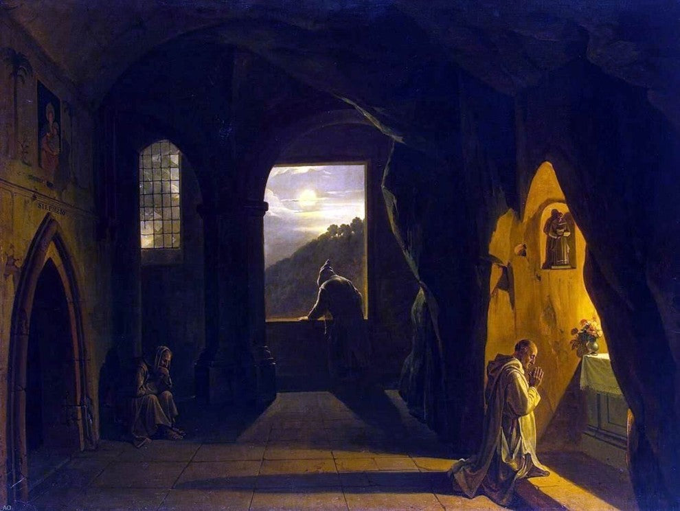Francois-Marius Granet Monks in a Cave, 21"x28" Wall Decal Print