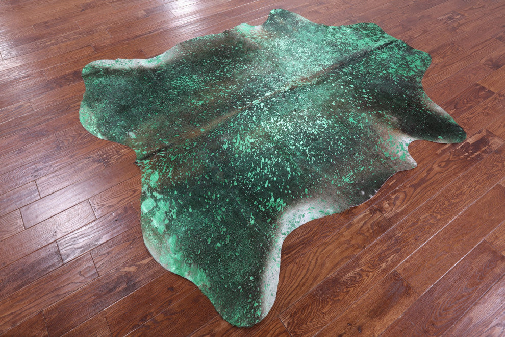7' 1" X 6' 5" Green Metallic Cowhide Rug C2169
