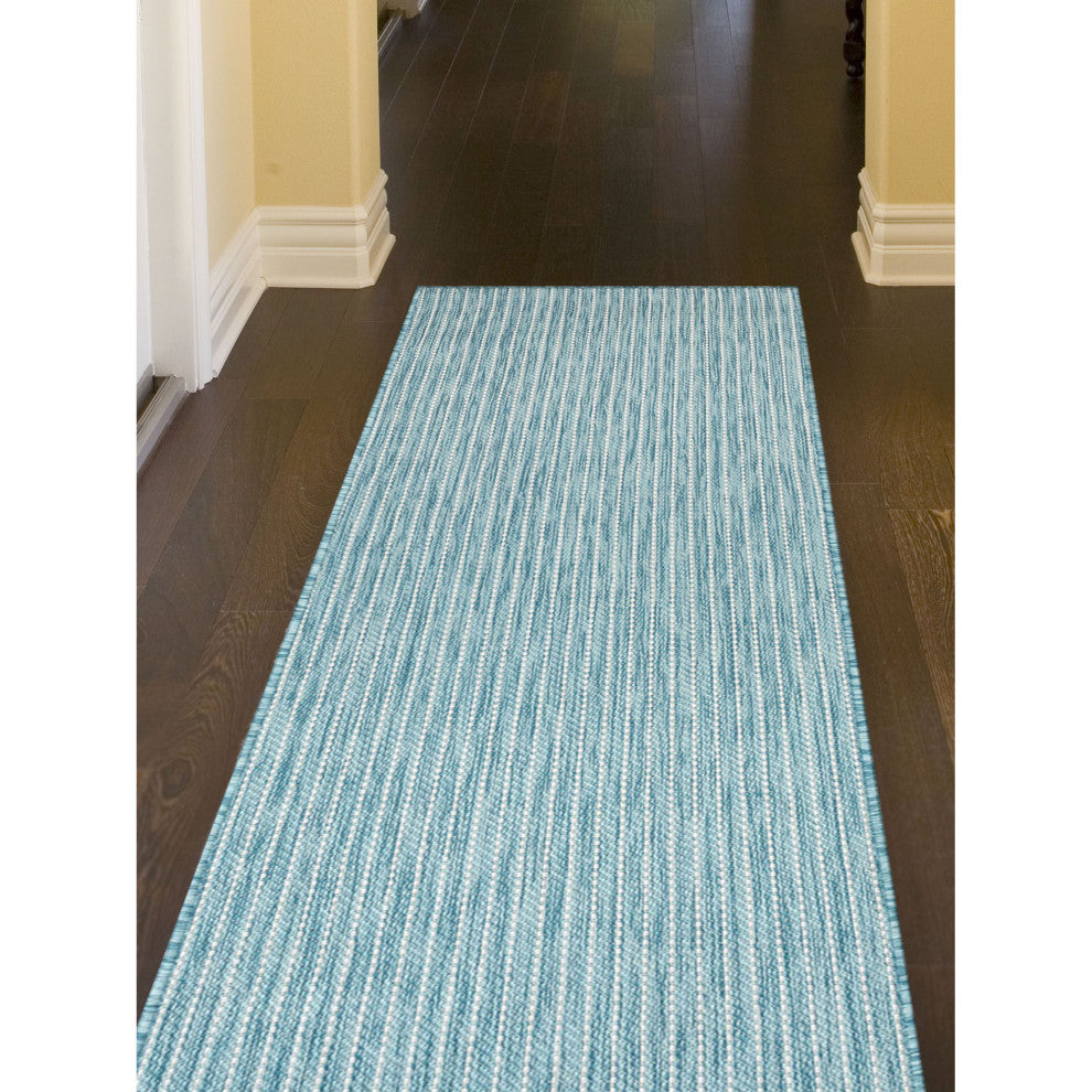 Carmel Texture Stripe Indoor/Outdoor Rug, Aqua, 1'11"x4'11" Runner