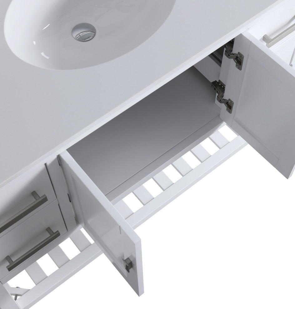 Monaco Bathroom Vanity Base Cabinet Without Top, White, 48", Single Sink