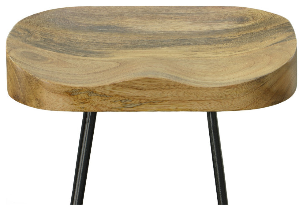Stationary Solid Mango Wood Seat Tractor Stool, Natural/Black