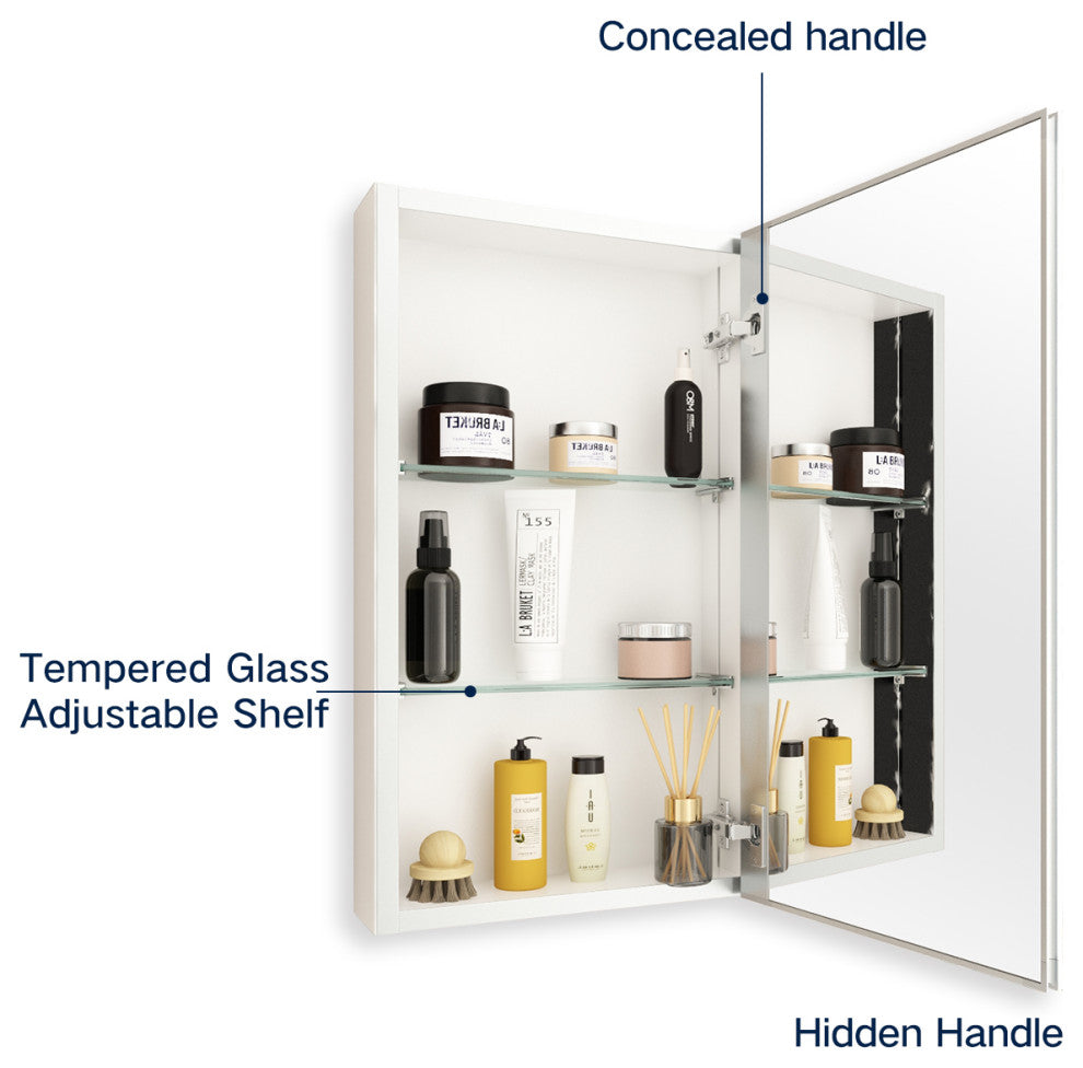 Aurora Recessed or Surface Mount Frameless Aluminum Medicine Cabinet,15x26Inch