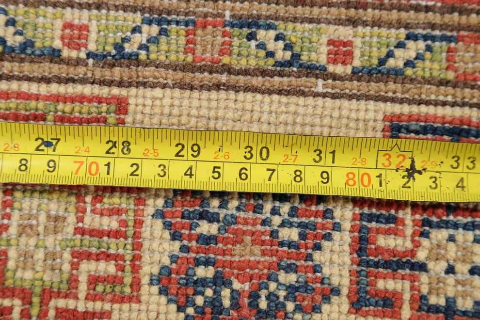 Traditional Kazak Oriental Hand Made Pakistani Wool Runner Rug, Red, 9'10"X2'8"