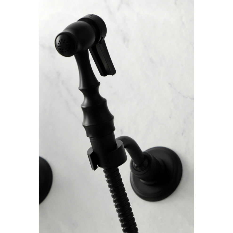 KS126XALBS-P Heritage Wall Mount Bridge Kitchen Faucet with Brass Sprayer, Matte