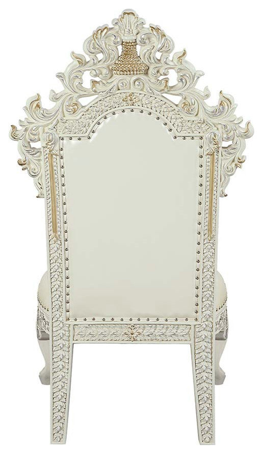 Acme Adara Side Chair Set of 2 White PU and Antique White Finish