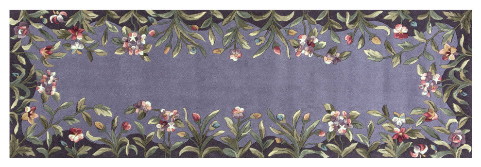 HomeRoots 8'Lavender Hand Tufted Bordered Floral Indoor Runner Rug