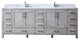84" Distressed Gray Double Vanity, White Marble Top, White Sinks, No Mirror