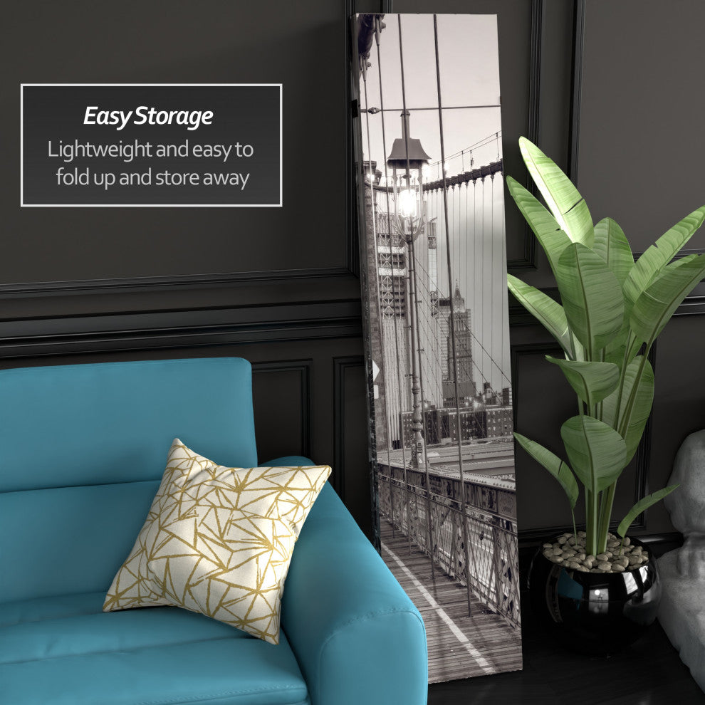 6' Tall Double Sided Black and White New York Bridge Canvas Room Divider