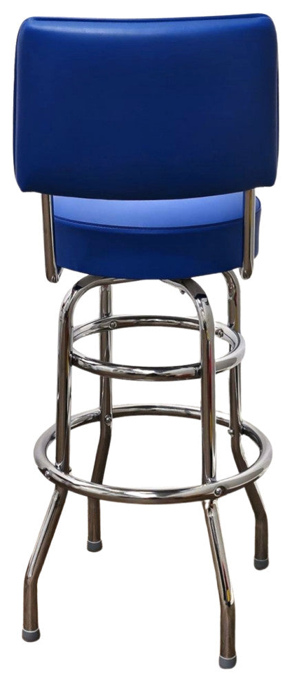 Retro Home Double Ring Upholstered 30" Swivel Bar Stool with Back, Blue