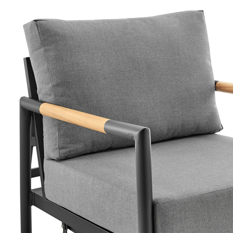 Royal Outdoor Swivel Glider Chair, Black Aluminum And Teak With Cushions
