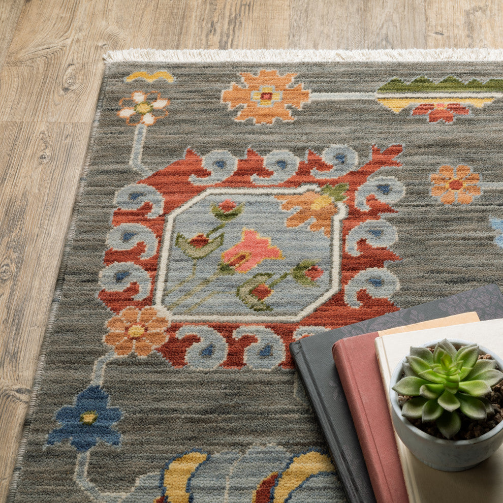 Leoness Floral Puffs Indoor Area Rug, Grey, 6'7" x 9'6"