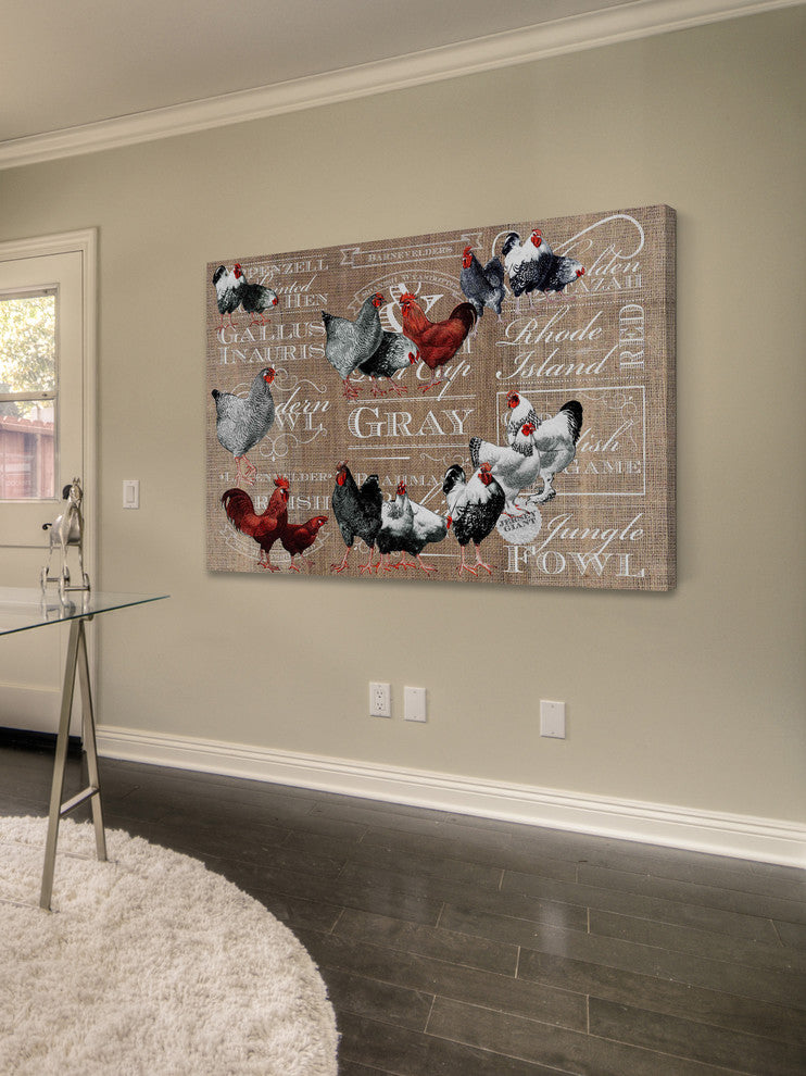 "Chicken Burlap" Painting Print on Canvas