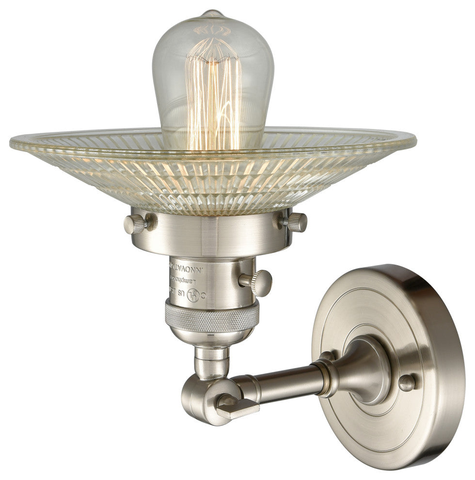 1-Light Halophane 10" Sconce, Brushed Satin Nickel