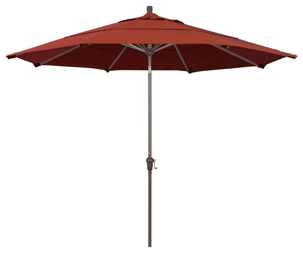 11' Champagne Auto-Tilt Crank Lift Aluminum Umbrella, Sunbrella, Terracotta