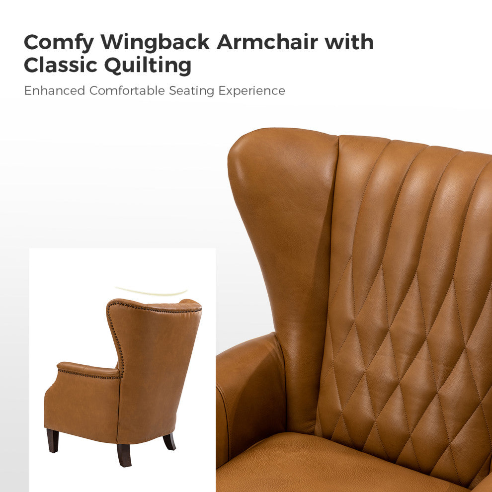 Genuine Leather Armchair, Set of 2, Camel