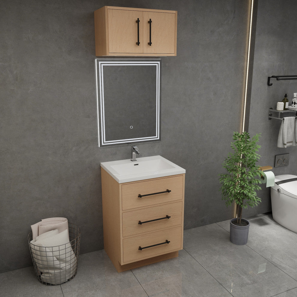 Victoria 24" Solid Wood Bath Vanity, Overhead Cabinet, Yellow Oak