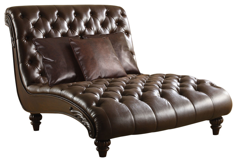 ACME Anondale Chaise with 3Pillows, 2-Tone Brown PU