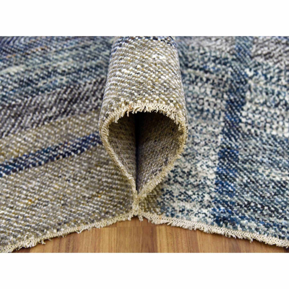 Brown Modern Geometric Opened Up Plaid Design Wool Hand Knotted Rug, 8'2"x10'2"