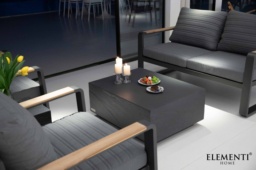 Colorado 34" Square Concrete Coffee Table, Slate Black
