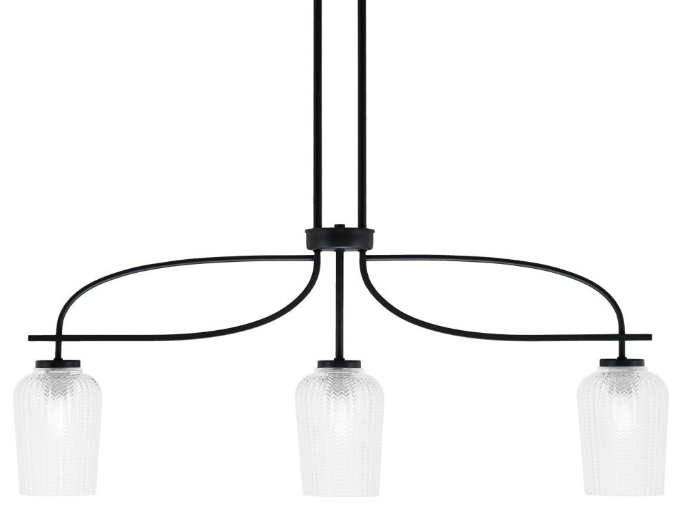 Cavella 3 Light Island Light, Matte Black Finish, 5" Clear Textured Glass