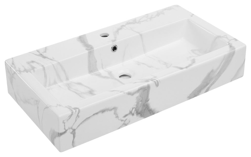 Voltaire Wide Rectangle Wall Hung Sink, White Marble