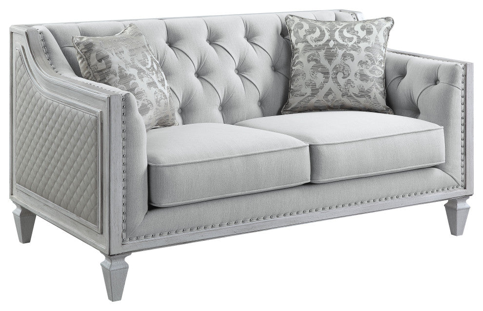 ACME Katia Loveseat in Gray Linen &White Finish