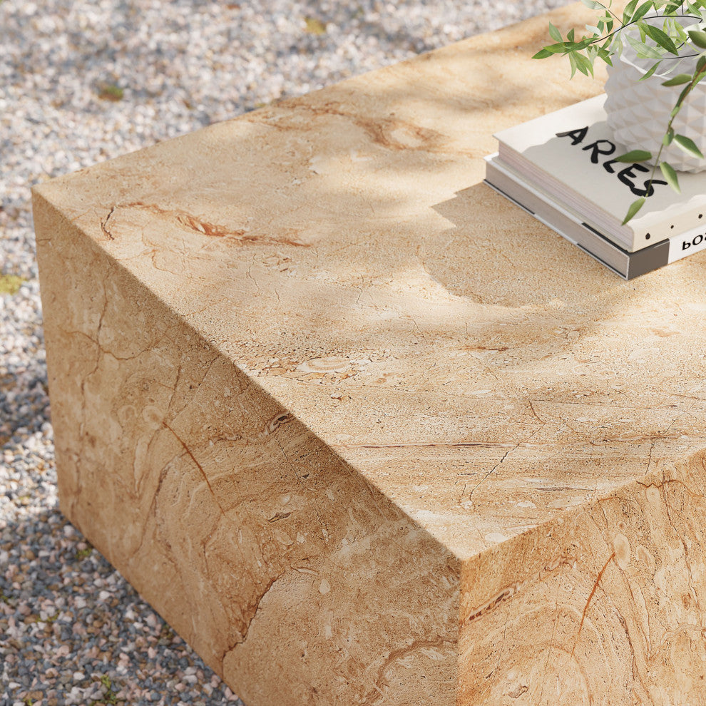 Jordana Square Plinth Indoor Concrete Coffee Table, Travertine