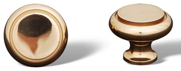 Polished Brass RKI Plain Knob w/ Flat Brass Insert, RKICK5214B