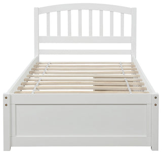 Gewnee Wood Twin Platform Bed with Storage Drawers in White