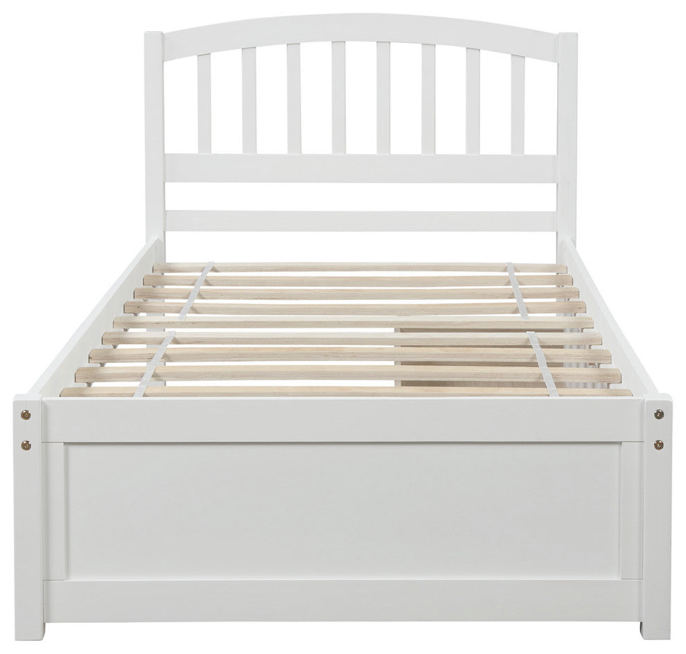 Gewnee Wood Twin Platform Bed with Storage Drawers in White
