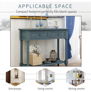 Console Table with Two Drawers and Bottom Shelf, Navy