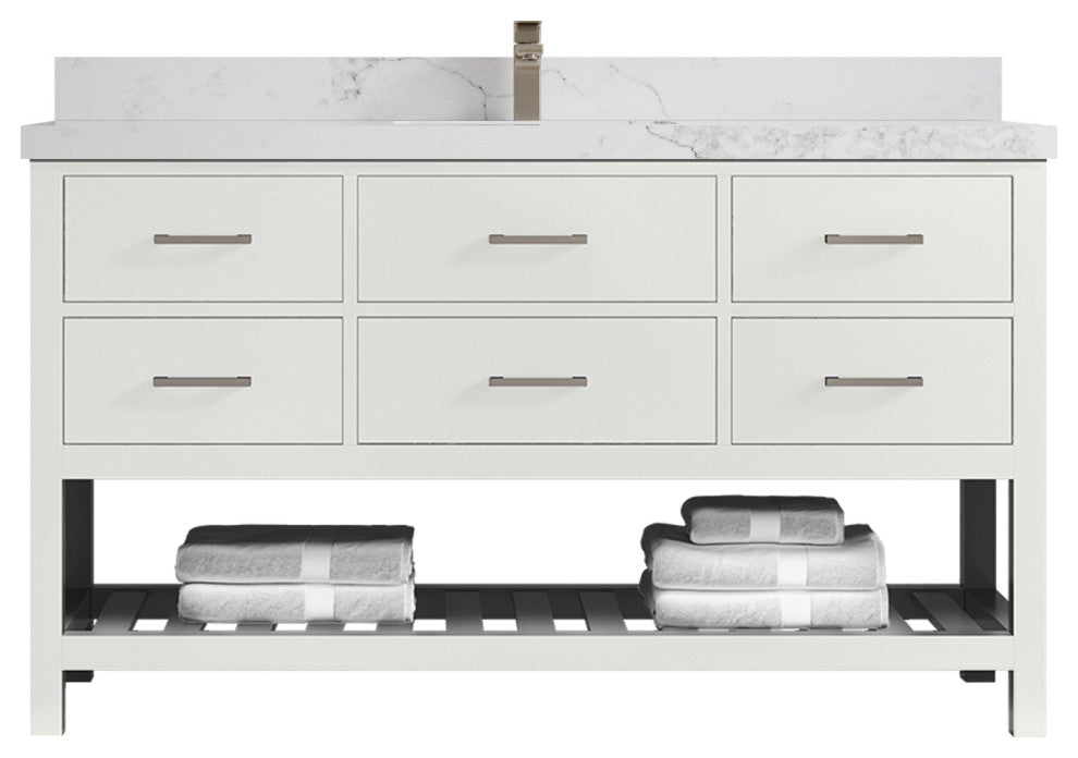 Parker 60 Single Sink Bathroom Vanity in White 2" Calacatta Nuvo