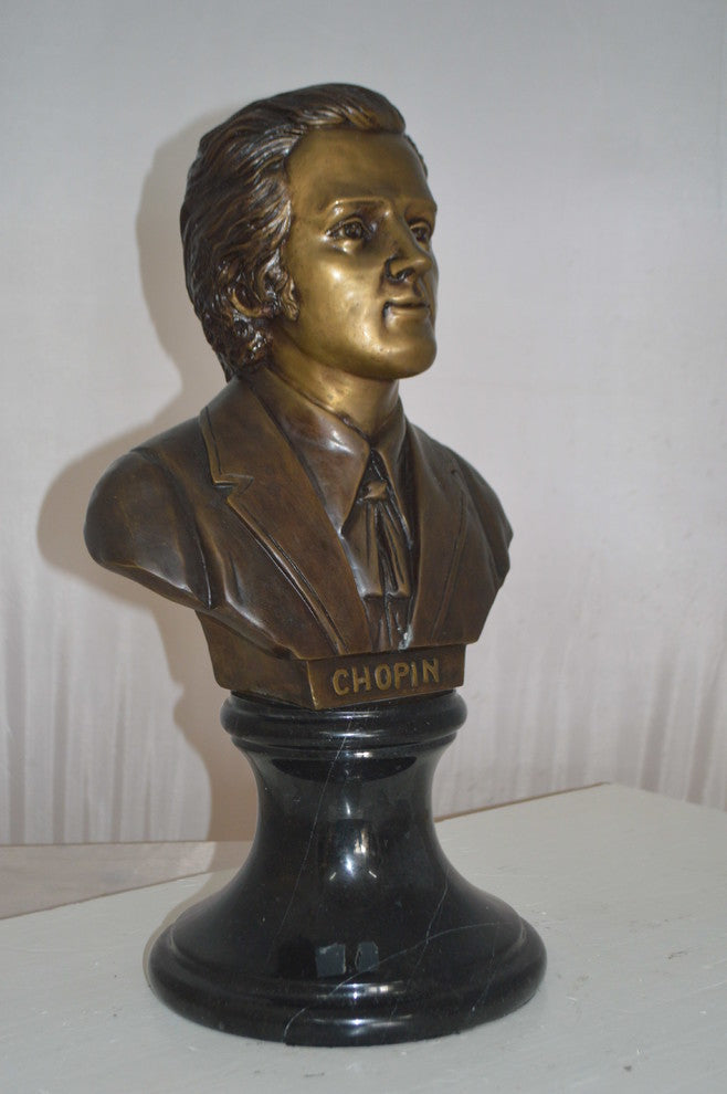 Frederic Francois Chopin Bust Bronze Statue -  Size: 12"L x 8"W x 21"H.