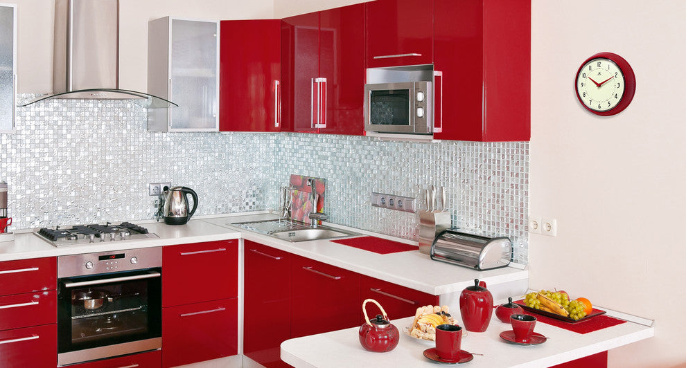 Infinity Instruments Retro Kitchen Vintage 50s Wall Clock, Red