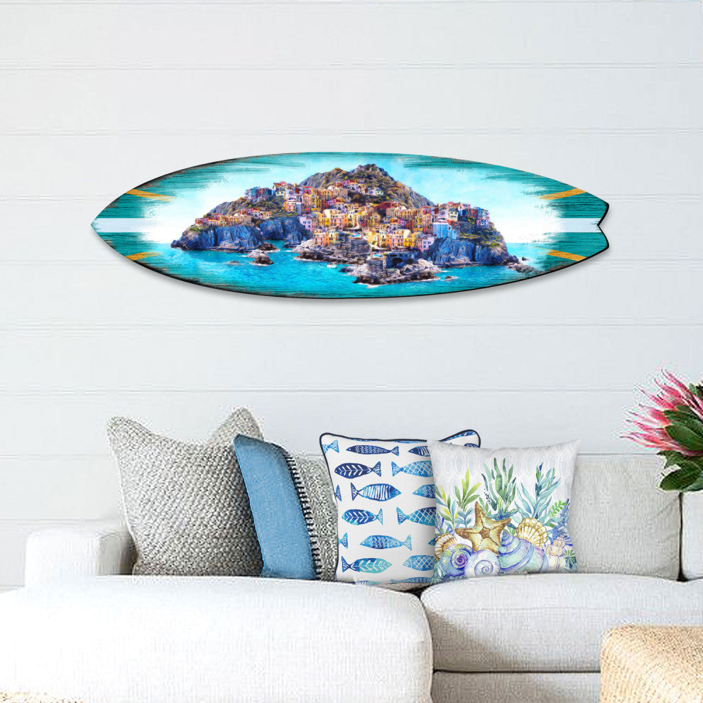Island Surfboard Coastal Door Art, Approximate Size: 36x10