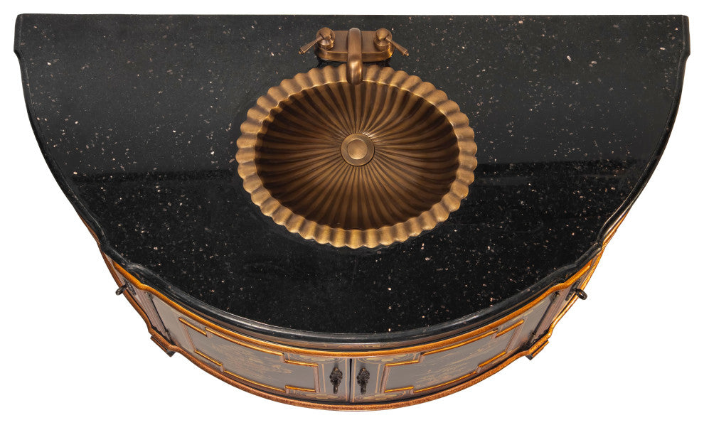 Black Lacquer Large Round Vanity Landscape
