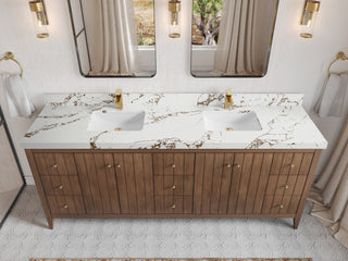 Atlanta Teak 84" Double Sink Bath Vanity, Dark Natural 2" Viola Brown