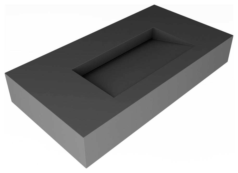 CastelloUSA Pyramid Solid Surface Wall Mounted Ramp Basin Sink, Gray, 36", No Faucet Hole