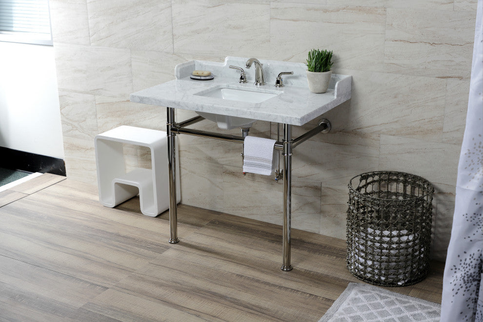 Kingston Brass LMS3622M8SQ6ST 36" Carrara Marble Console Sink, Legs