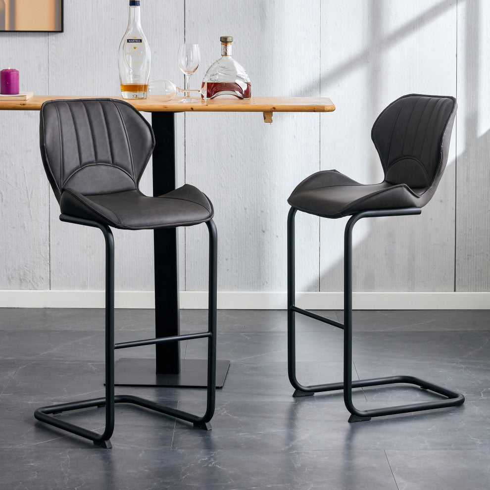 Modern PU 4 Bar chairs with Metal Legs for Dining,kitchen and Bar, Dark Brown