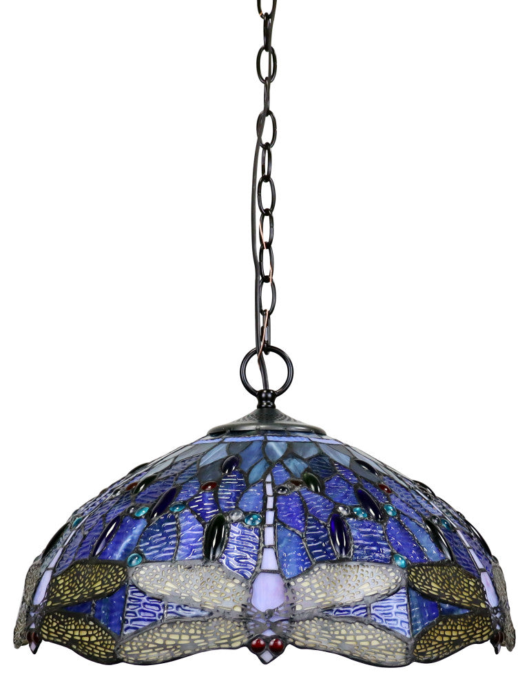 Sdragonfly Tiffany-Style Dark Bronze 2 Or 3 Light Ceiling Pendant 18" Wide